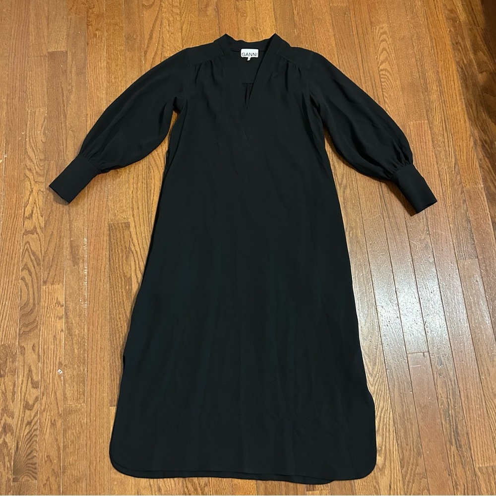 Ganni balloon sleeve crepe midi dress. - Picture 8 of 16